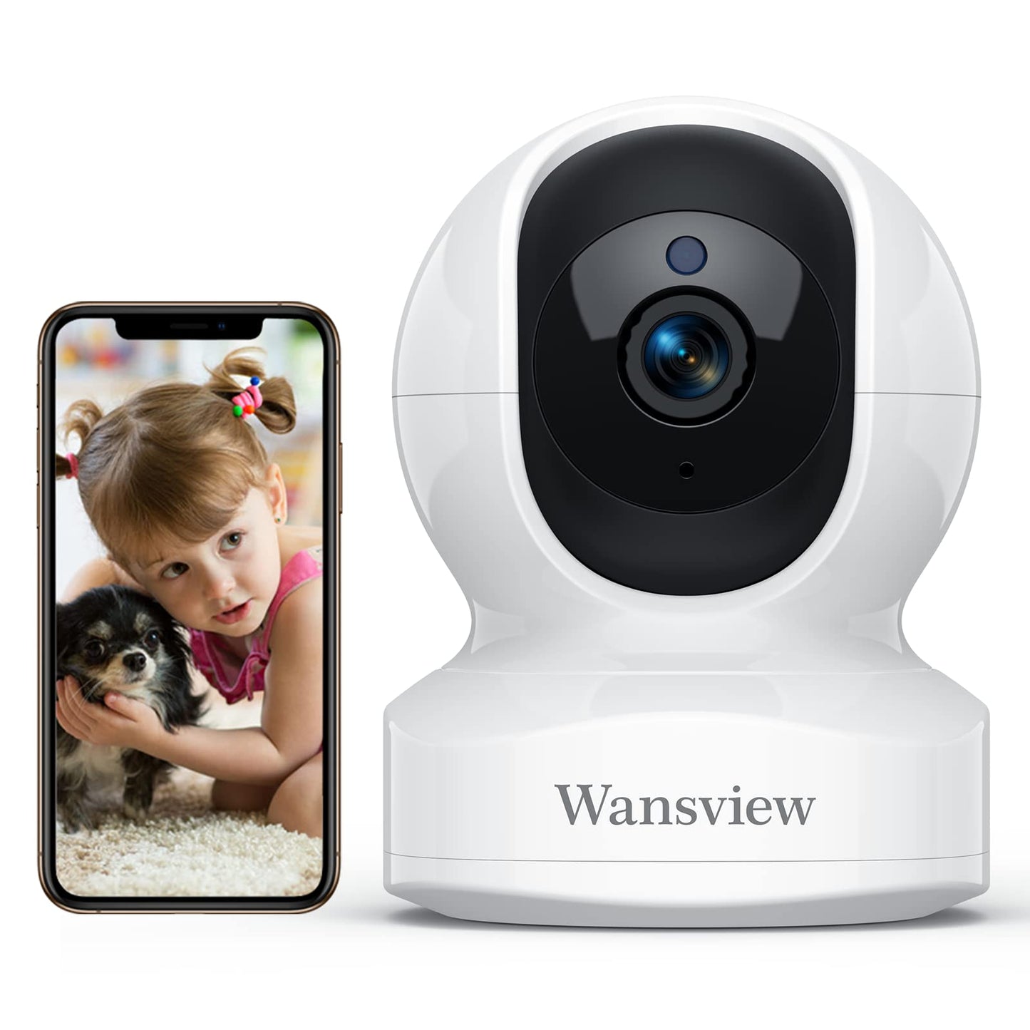 wansview Security Indoor Pet Camera, 2K Dog Camera with APP, WiFi CCTV Camera House Security for Baby Monitor, Real-time Alert 2-Way Audio Night Vision Pan/Tilt, TF Card Storage, Works with Alexa Q5