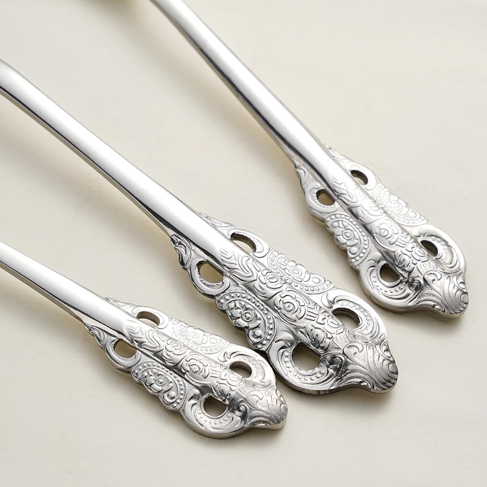 Siaiqiang Gorgeous Large Round Soup Spoons,18/10 Stainless Steel Fine Embossed Texture Soup Spoons Set,Table Spoon Silverware,Bouillon Spoons,Silver (4 pack)