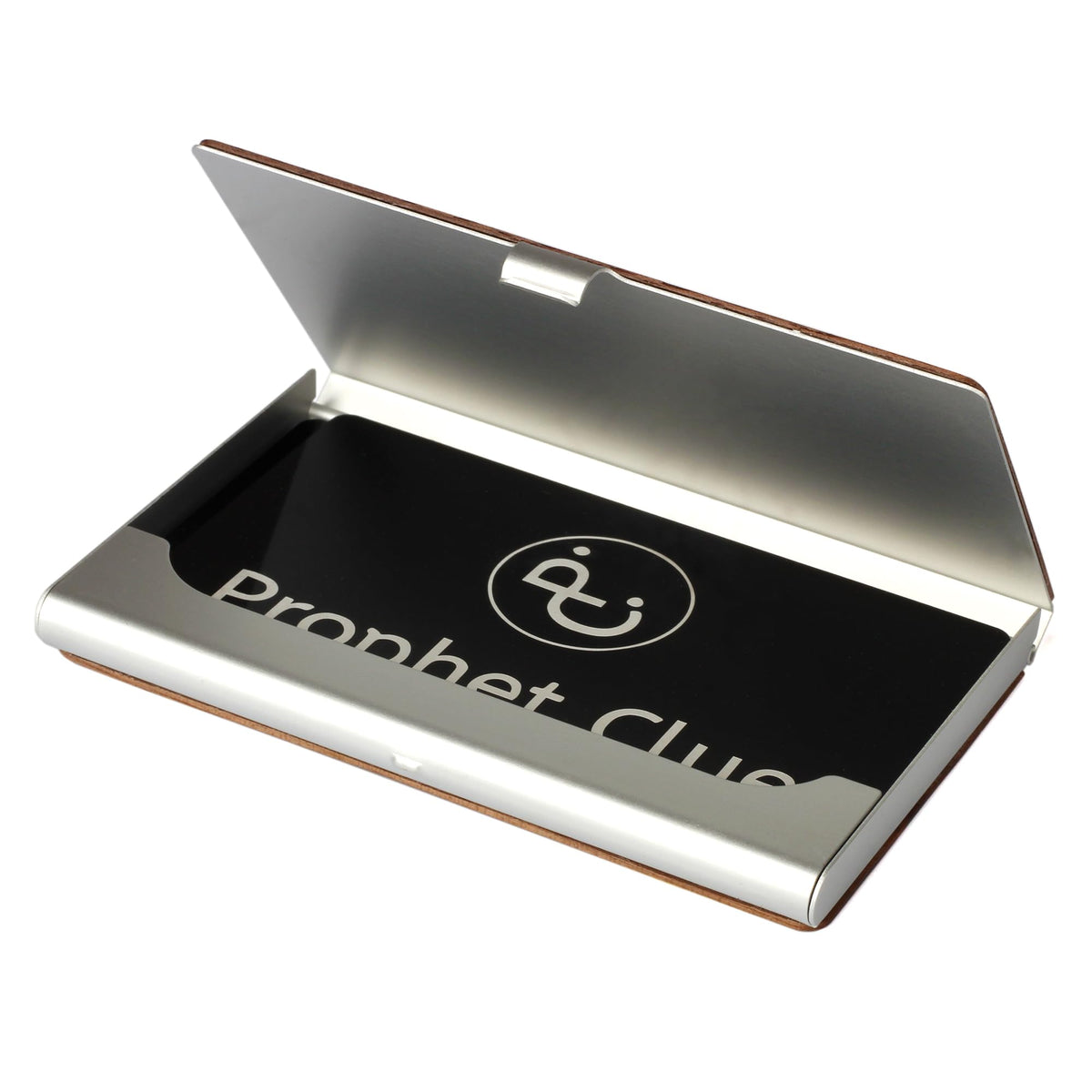 Prophet Clue PC Business Card Holder Walnut Wood & Stainless Steel Business Card Case with Engraved A-Z Initial (B)
