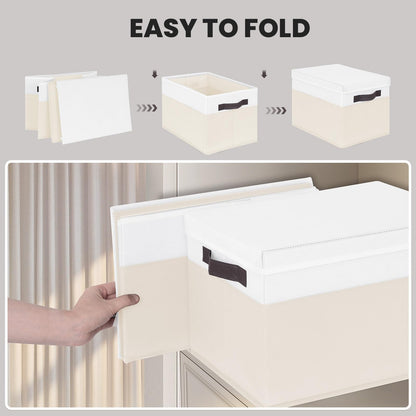 Large Nursery Closet Organizer Bins with Lids 4 Pack - 23 QT Decorative Storage Baskets for Living Room Bedroom Shelf - Stackable Storage Boxes with Lids Handles for Clothes Sweater Book Towel Purse