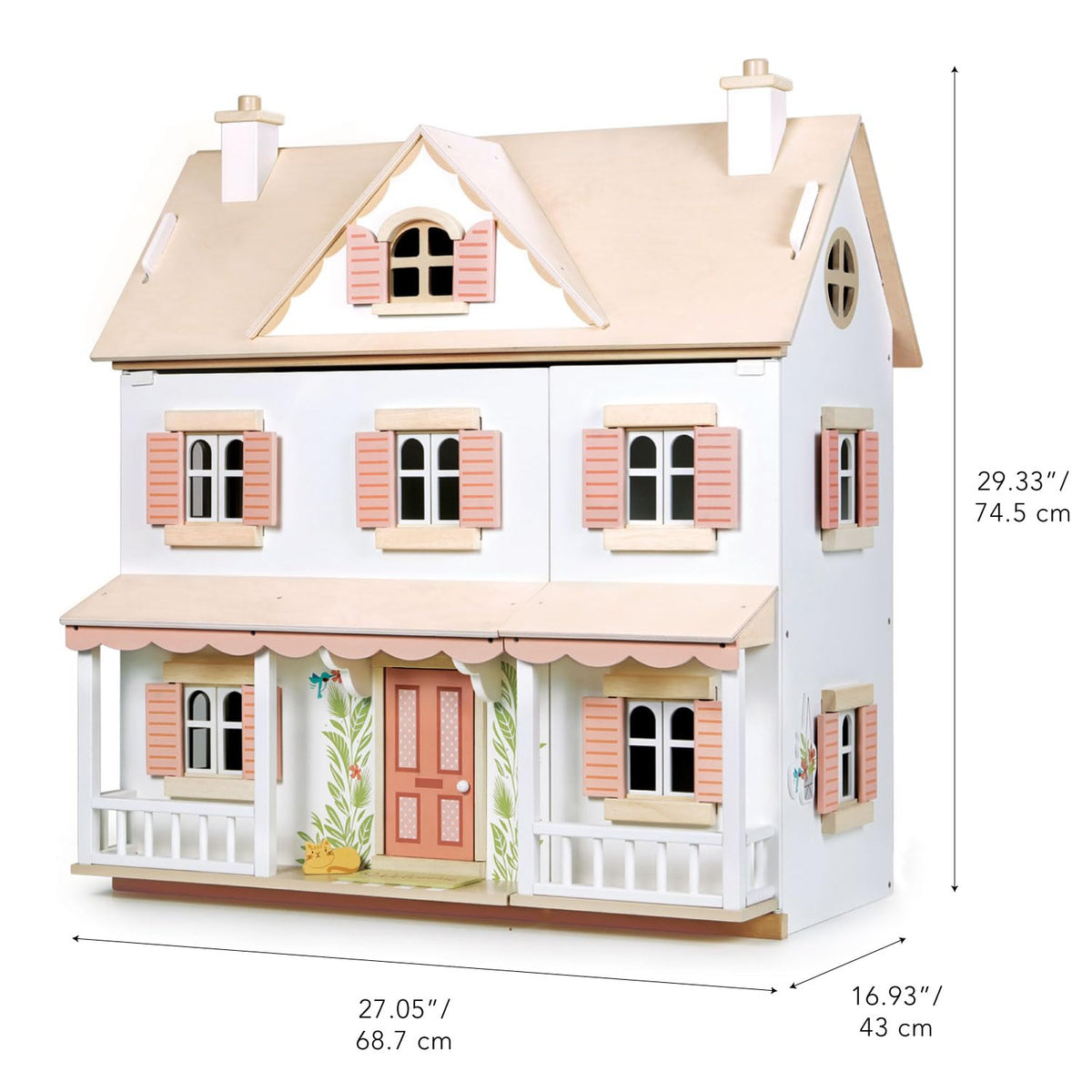 Tender Leaf Toys - Humming Bird House - 3 Story Large Wooden Colonial Style Doll House - Encourages Role-Play and Story Invention in Boys and Girls - Age 3+