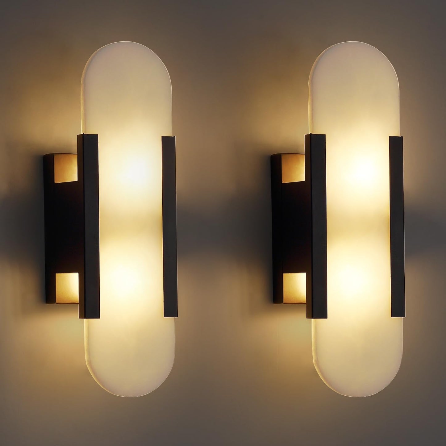 Fanyank 13.8in Alabaster Wall Sconces Set of Two, Natural Marble Wall Lighting，Alabaster Wall Lamp for Bedroom Stairs, Living Room, Vanity, Hallway Bedside(Bulb Included)