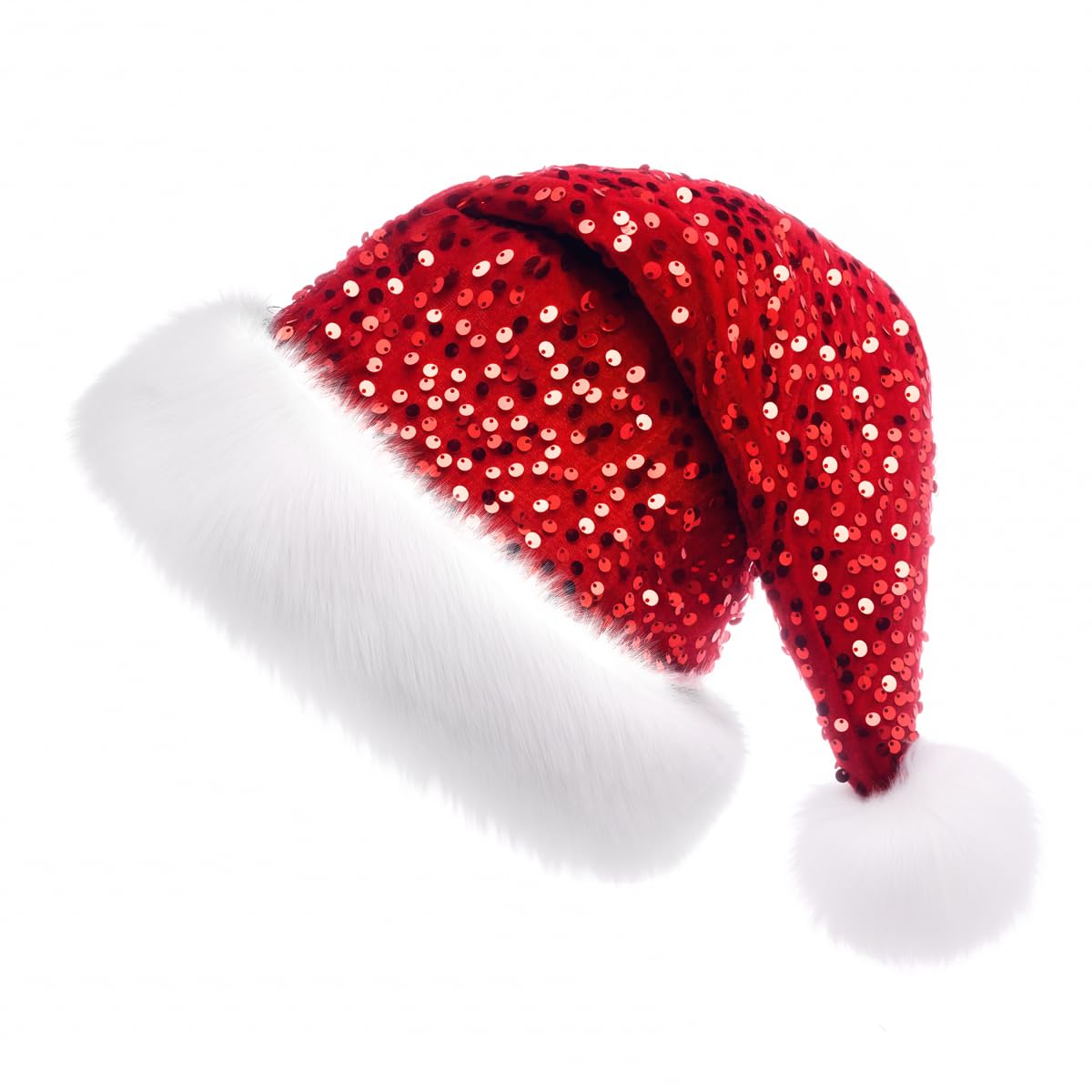 Ausejopeac Purple Christmas Hat for adults,Personalized Purple Sequin Santa Hat for Women Men Xmas Holiday New Year Party (Red)