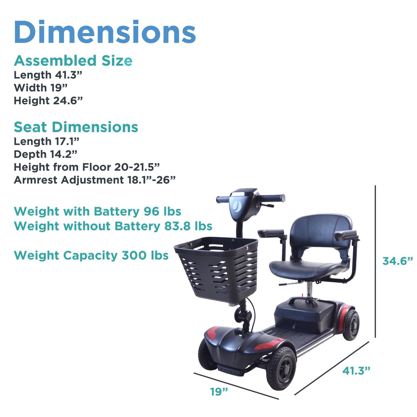 Journey Adventure Mobility Scooter – Lightweight Electric Motorized Travel Scooter for Adults & Seniors – Heavy Duty 300 Lb Weight Capacity – Red