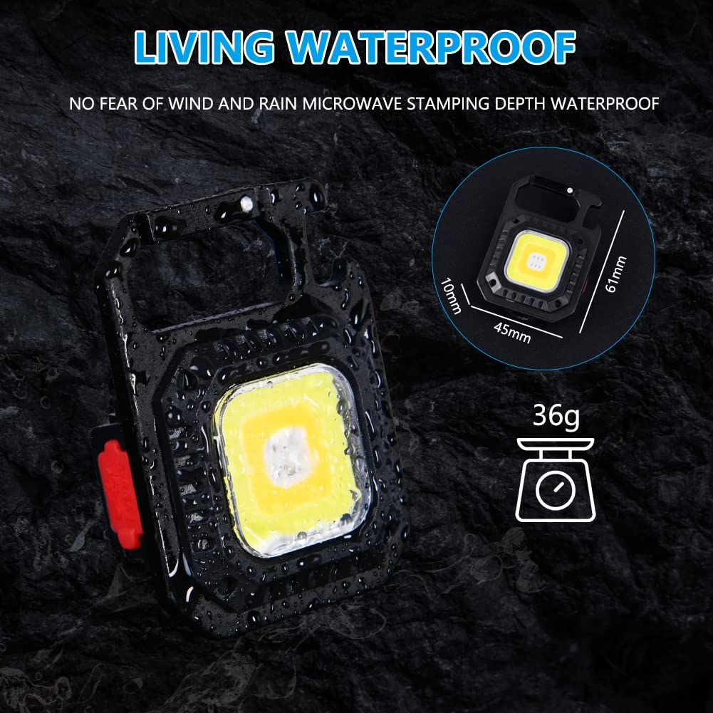 URAQT Mini LED COB Flashlight, 1000 Lumens 500mAh 7 Light Modes Tiny Handheld Keychain Torch, Multifunctional Emergency Keyring Flashlight Rechargeable Work Lights with Folding Bracket Bottle Opener