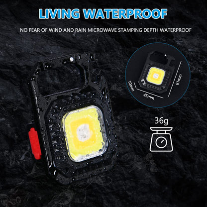 URAQT Mini LED COB Flashlight, 1000 Lumens 500mAh 7 Light Modes Tiny Handheld Keychain Torch, Multifunctional Emergency Keyring Flashlight Rechargeable Work Lights with Folding Bracket Bottle Opener