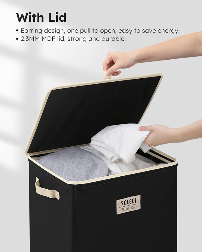 SOLEDI Laundry Hamper with Lid 100L Large & Tall Collapsible Laundry Basket