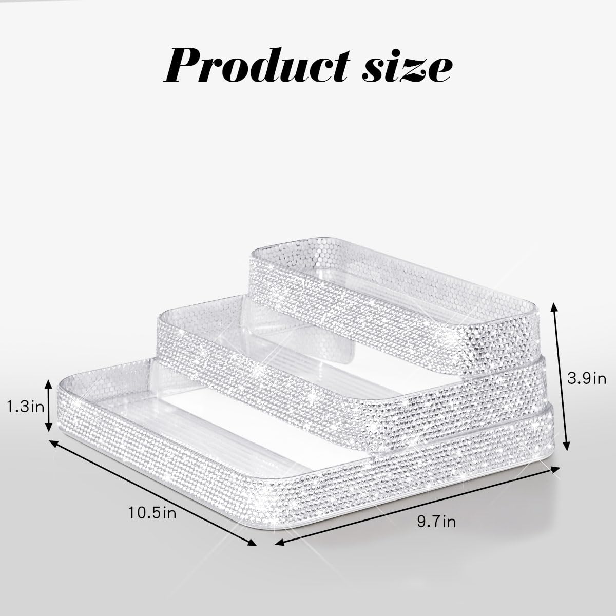 Mifoneix Bling Perfume Organizer Three-Tiered Shelf, Sparkle Perfume Lotion Skincare Stand, Shiny Spice Vitamins Bottles Holder, Glitter Sturdy Rack for Bathroom Countertop Cabinet Storage