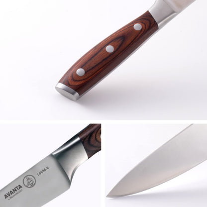 Messermeister Avanta Forged 3-Piece Pakkawood Starter Set - German X50 Stainless Steel - Includes 8” Chef’s Knife, 6” Utility Knife & 3” Paring Knife