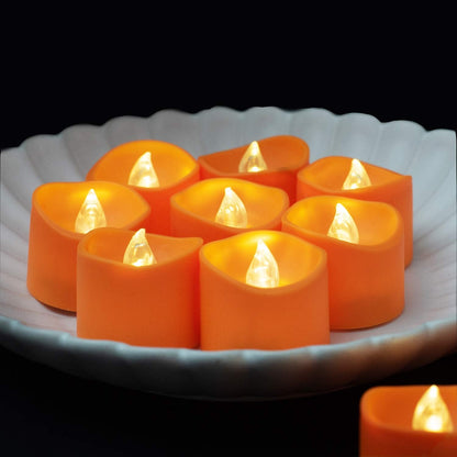 Homemory Halloween 24 Pack Orange Tea Light Candles, Battery Operated LED Tealights, Small Pumpkins Lights, Flameless, Electric Fake Tea Candles