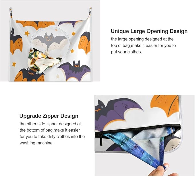 White Halloween Bats and Stars Hanging Laundry Hamper Door Hampers Bag Basket