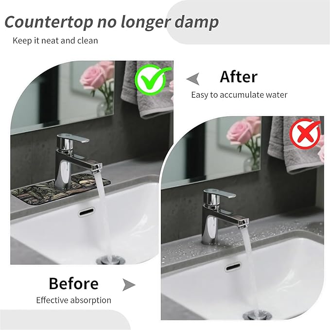 Kitchen Sink Splash Guard，Books and skulls Faucet Mat Sink Gadgets-Super