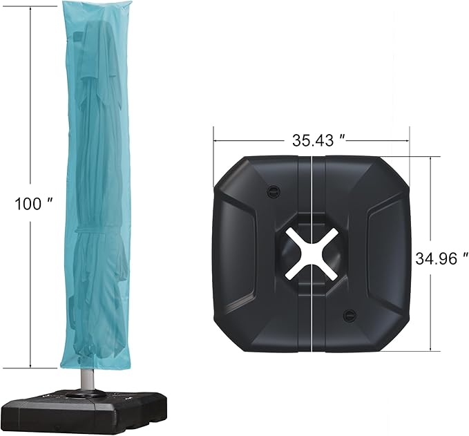 PURPLE LEAF 9'×11.5' Cantilever Patio Umbrella with Base Rectangle Offset Outdoor Umbrella Cover with Zipper for Garden Deck Pool Turquoise Blue