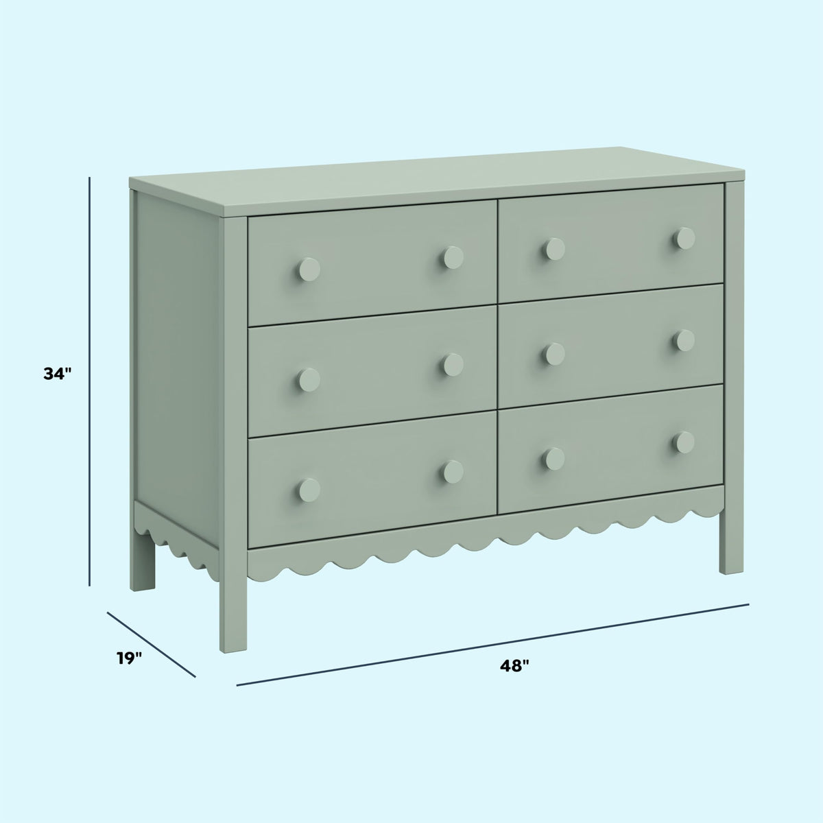 Davinci Sammy Scallop 6-Drawer Dresser in Light Sage