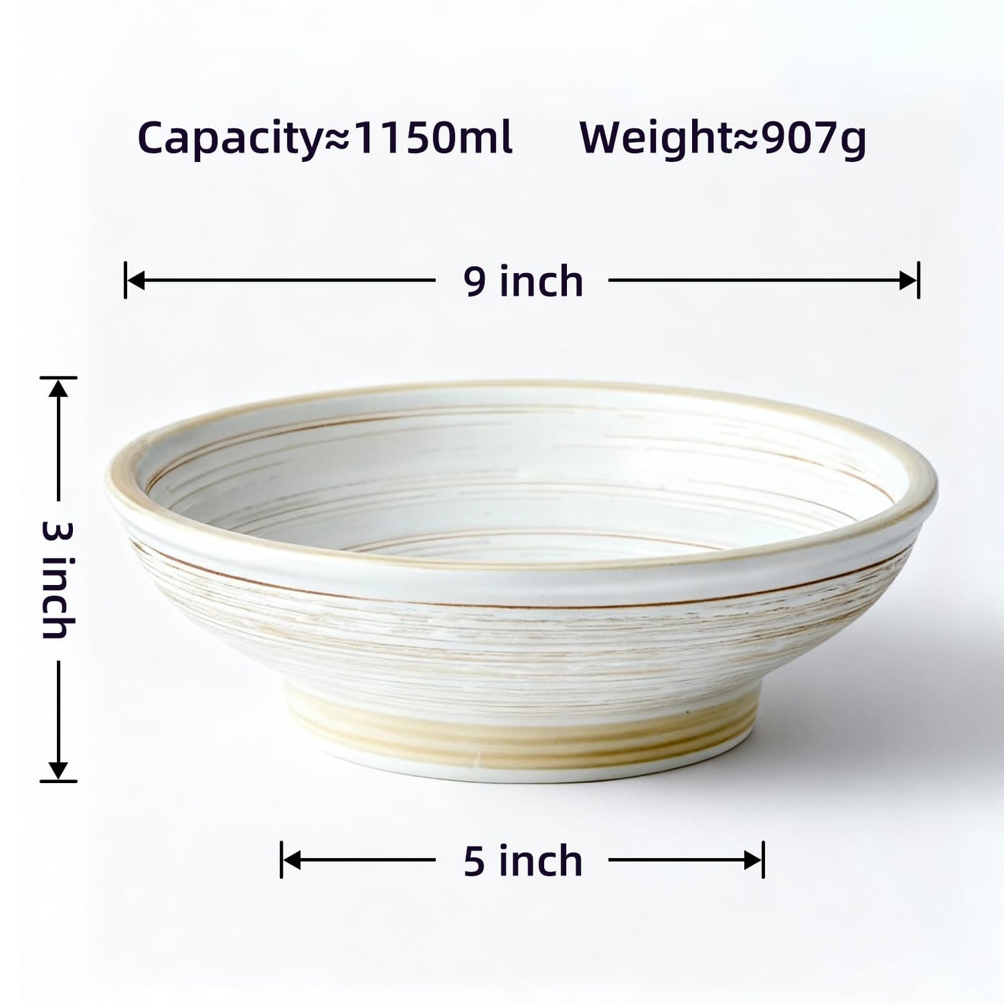 Rliguanrui 9 Inch Decorative Bowl, Embossed Textured Ceramic Centerpiece Bowl for Tabletop, Floral Fruit Display, Kitchen & Dining Serving Bowl, Farmhouse, Bohemian Home Deco