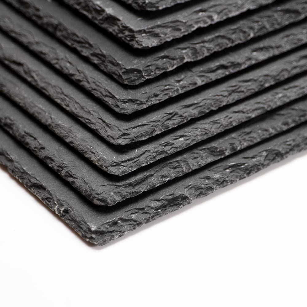 Lingluox 11"x6" 8 Pack of Black Slate Cheese Board,Cooked food Tray,Natural Slate Laser Engraving Board - Kitchen Appetizer Display Blackboard(Meat/Fruit/Cake/Dried Fruit)