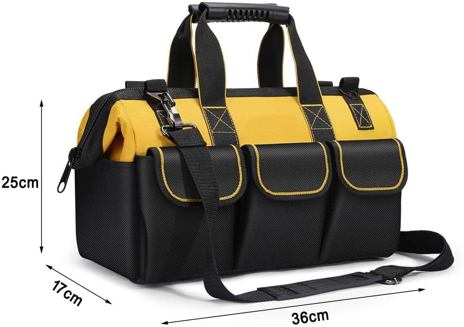 17-Inch Tool Bag Organiser, 43×17×25 cm, Muti-Purpose Wide Open Mouth Tool Storage Bag with Adjustable Shoulder Strap Tool Bag Organizer for Home DIY & Equipment Storage with Shoulder Strap