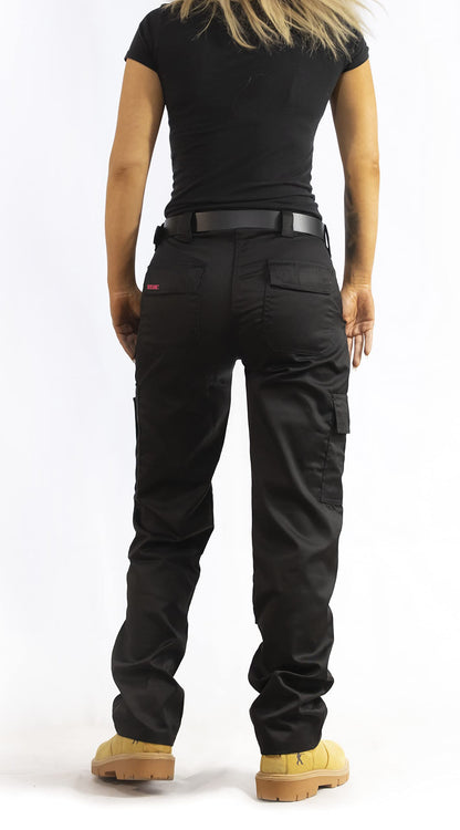 SITE KING Ladies Cargo Combat Work Trousers Size 8 to 22 (12 / Regular Leg, Black)