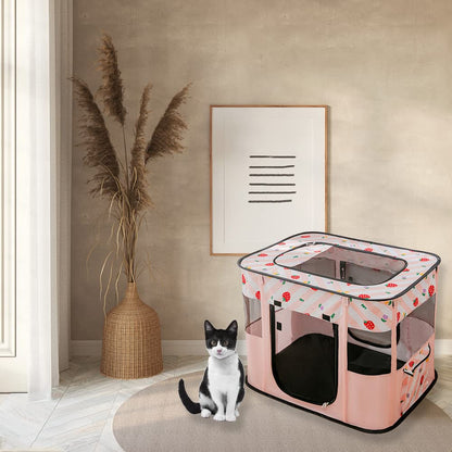Foldable Pet Playpen Portable Kennel Cage for Puppy Dog Kitten Cat, Indoor/Outdoor Pop up Pet Tent Fence (XL,Pink)