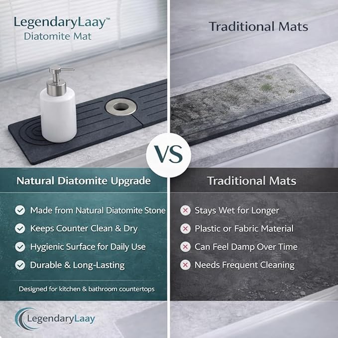 Diatomite Faucet Mat for Kitchen Sink, Fast Dry Stone Sink Splash Guard