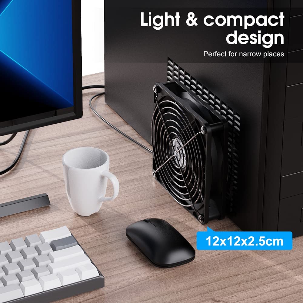ELUTENG 120mm USB PC Fan 5V with L/M/H 3 Adjustable Speed Portable USB Computer Fan Electronic Cooling Fan 1500 RPM with Metal Grill for Laptop/TV Box/AV Cabinet/PS4/PS5/Router