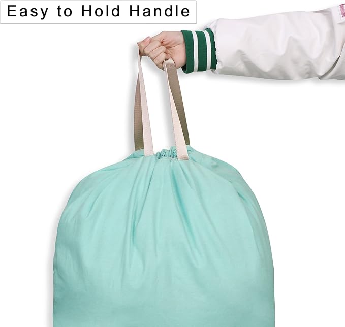 Cotton Canvas Laundry Bag with Handles & Drawstring Straps, Heavy Duty Extra