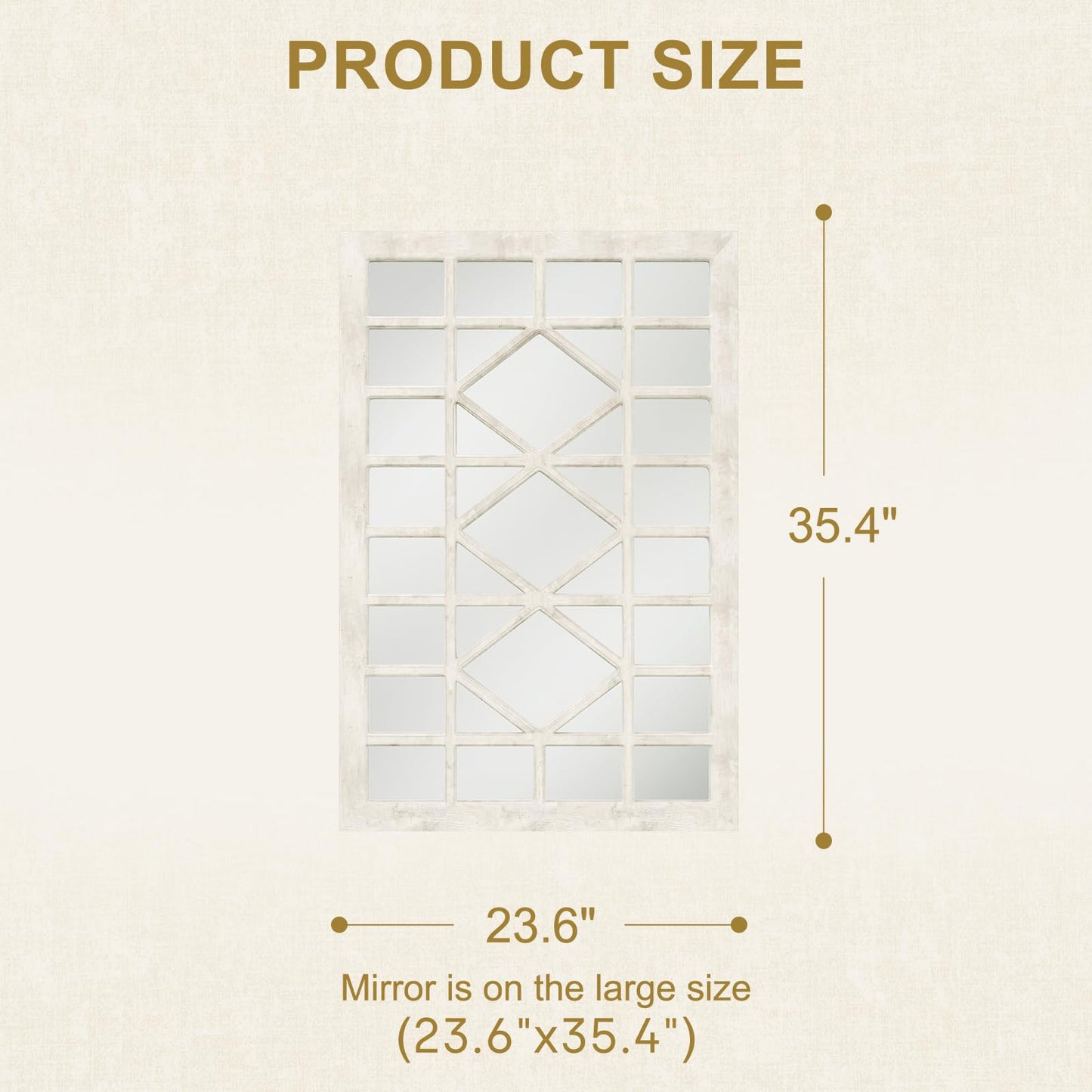 CozyDH Farmhouse Window Pane Mirror Decor - 24x36 inch Retro White Rectangle Wall Mirror Soli Wood Frame, Decorative Wooden Accent Mirror for Entryway, Fireplace, Living Room, Hallway, Dining Room