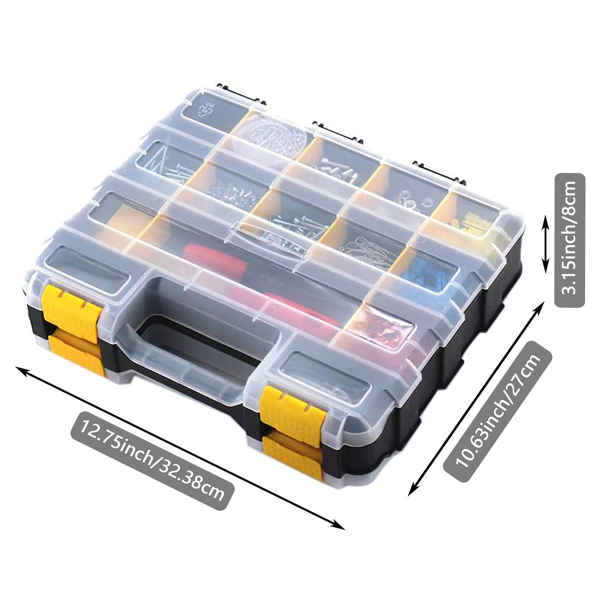 Tools Organizer Box Small Parts Storage Box 34-Compartment Double Side Hardware Organizers with Removable Plastic Dividers for Screws, Nuts, Nails, Bolts