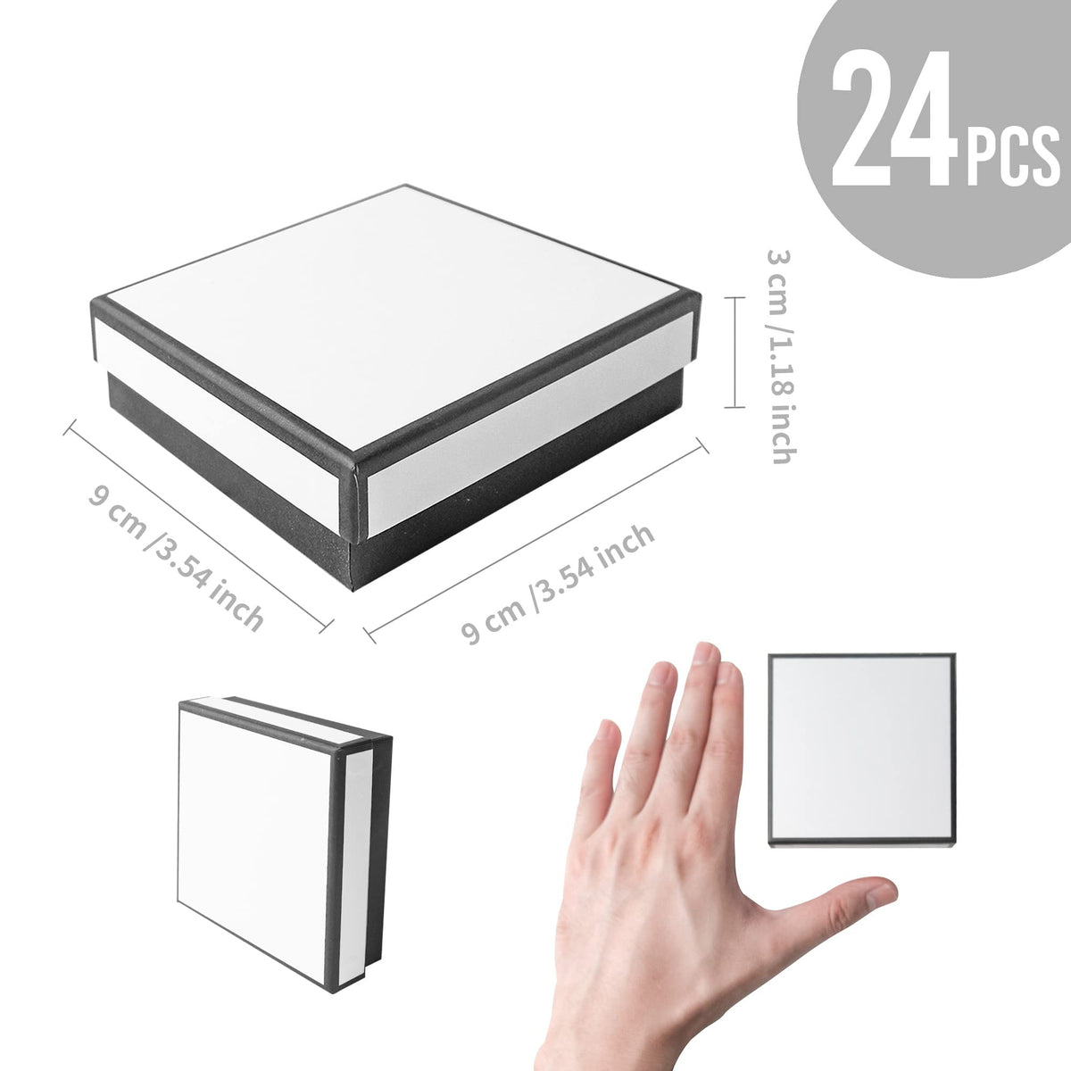 PTSGCAI 24 Pack Jewelry Gift Boxes - Necklace, Earring, Ring Boxes (Square, 3.5 x3.5 x1.2 Inches, Cotton Filled Cardboard Paper)