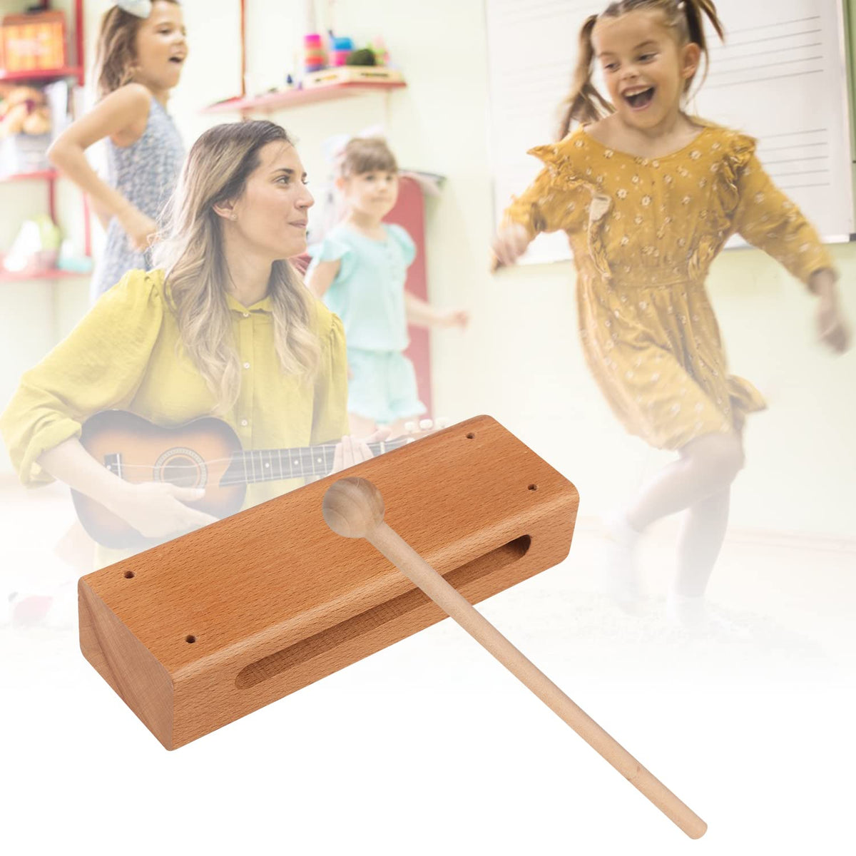 GNIEMCKIN Solid Wood Rhythm Block, Set of 3, Solid Wood Rhythm Block Musical Percussion Instrument Perfect for Rhythm Classes with 3 Pack of Mallet Solid Hardwood