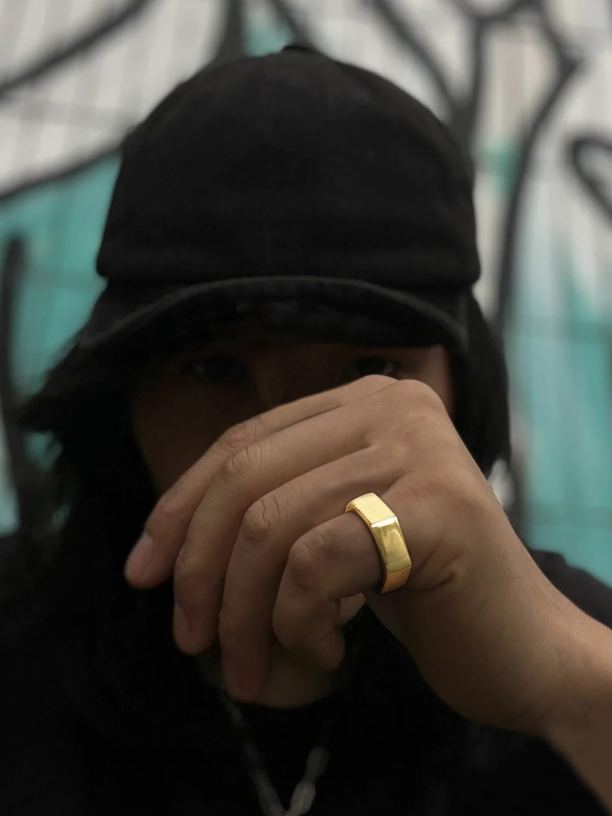 ChainsHouse Gold Hexagon Geometric Ring for Men Women, Cool Punk Hip Hop Biker Band Rings(Size 9)