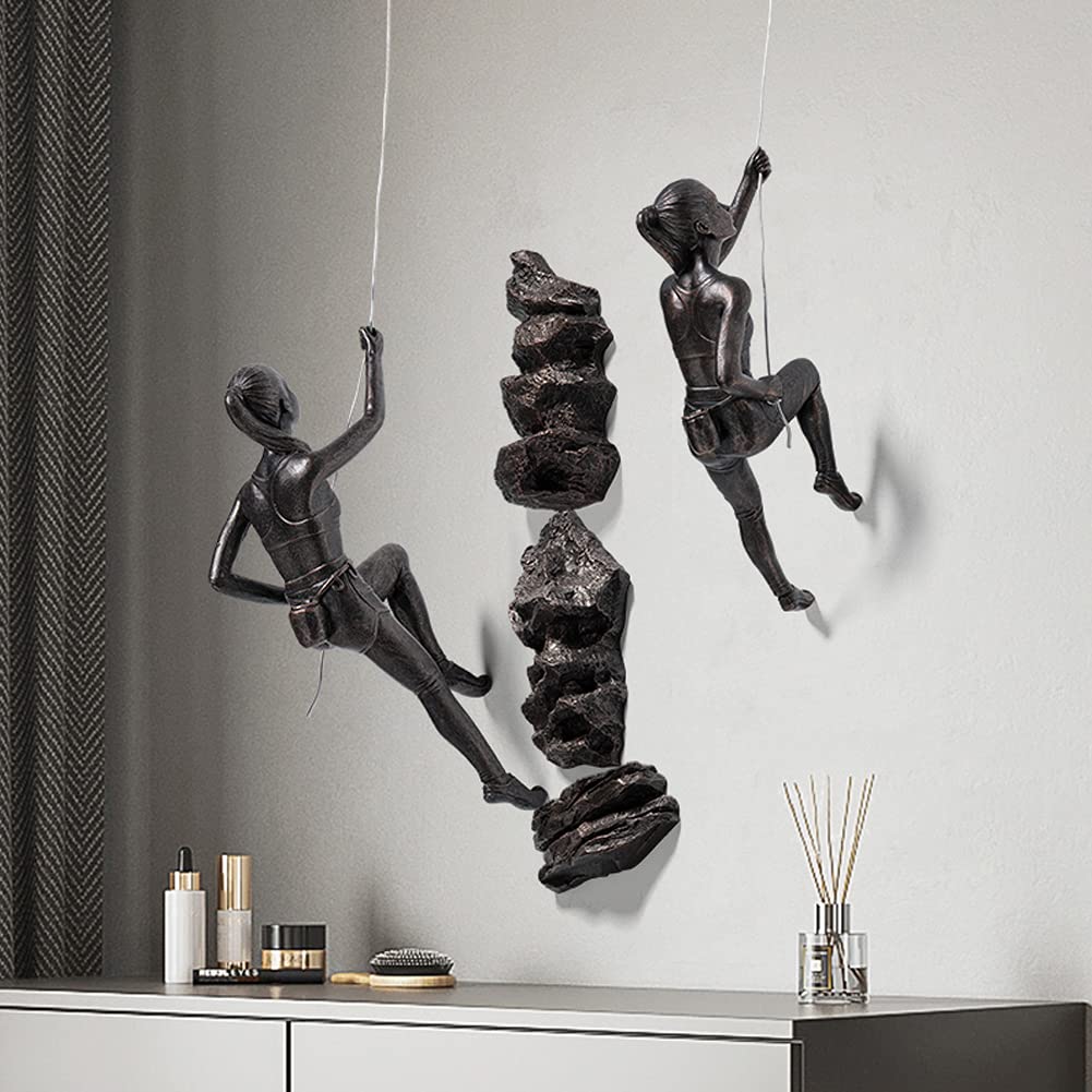 Kelendle Wall Hanging Rock Sculpture Climbing Art Statue Decor Piece for Home and Office Decoration (Bronze Large Rocks)