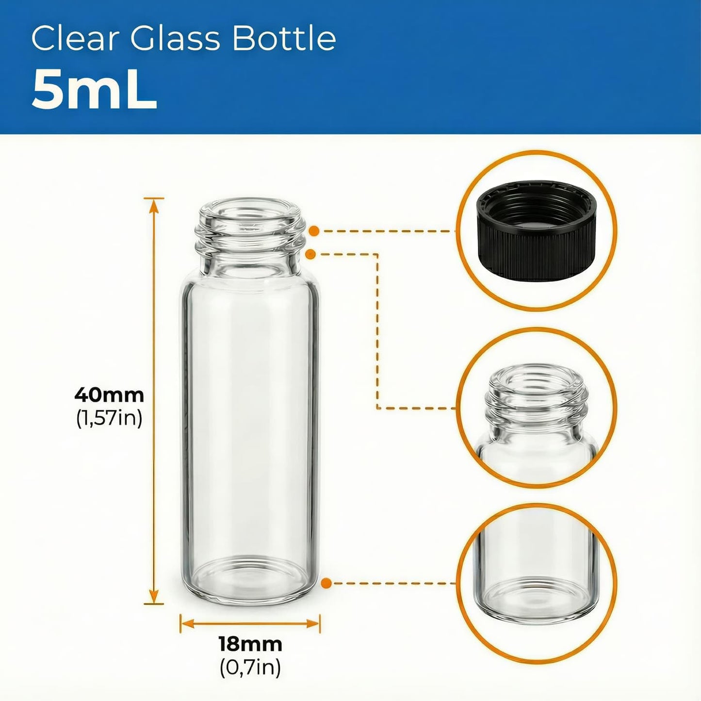 100Pcs 5ml 1Dram Glass Bottles with Black Caps - 1/6 oz Small Travel Vials for Essential Oil Blends, Serums & Cosmetic Samples - Refillable Clear Empty Jars for Wedding Favors, Potions, and Art Crafts