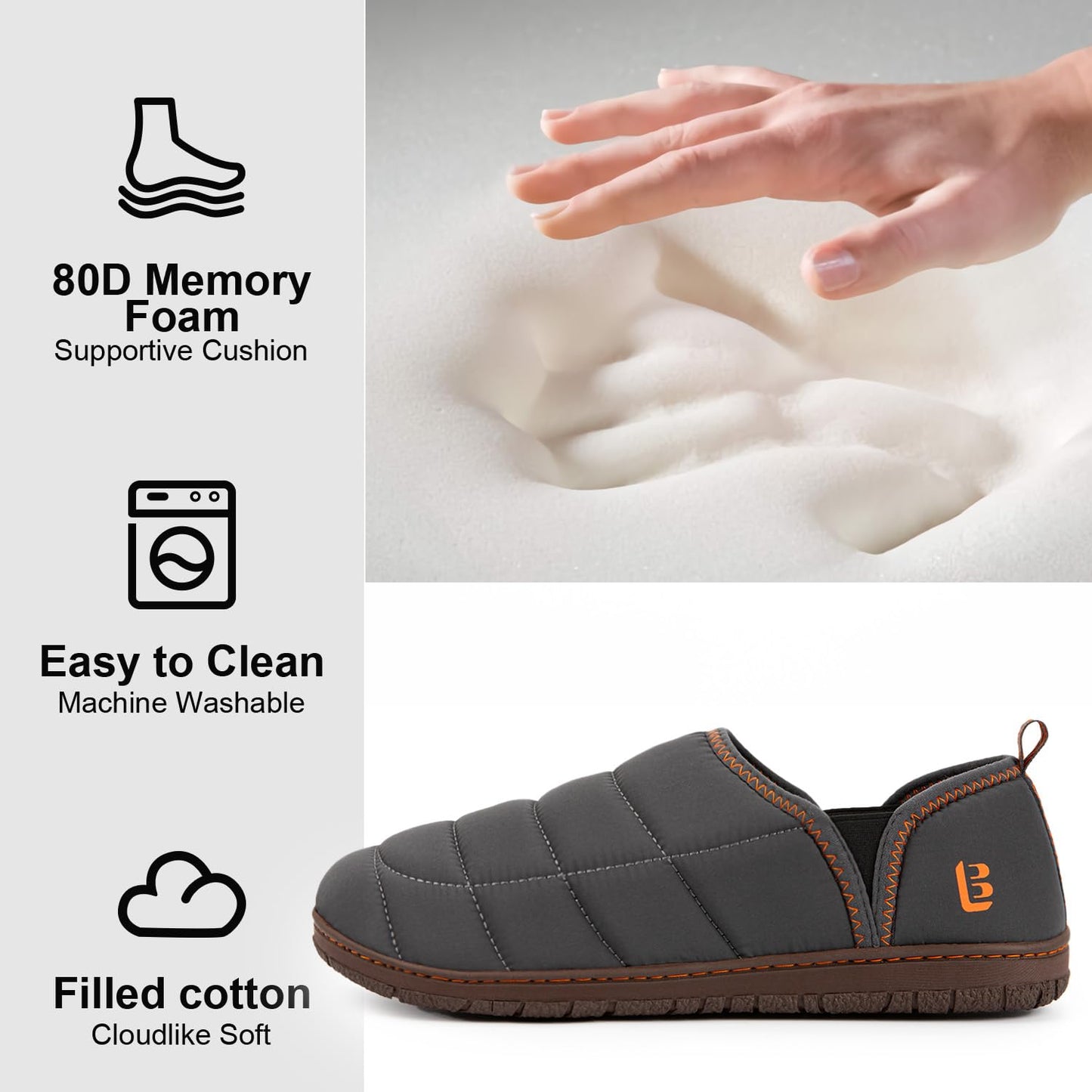 LongBay Men's Outdoor Slippers Memory Foam Camping shoes Nylon Non-Slip Indoor Outdoor Grey, 9