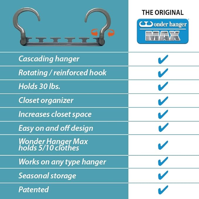 Wonder Hanger Max 10-Pack Space Saving Hangers, Reinforced Hooks Swivels 360°