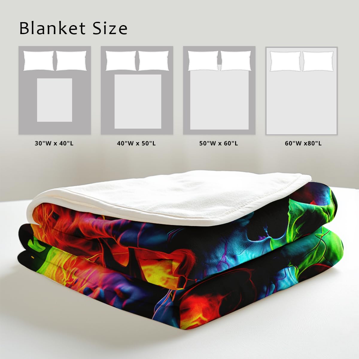 HUNXIAOJ Skull Blanket Throw Skeleton Flannel Blanket Gothic Print Throw Gifts for Kids Girls Boys Adults Women Men Halloween Decor Queen Size Bed Couch (49"x59")