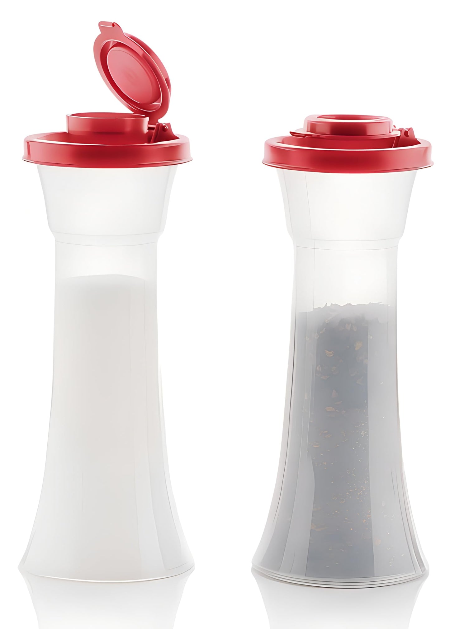 Tupperware Large Hourglass Salt and Pepper with Red Seals