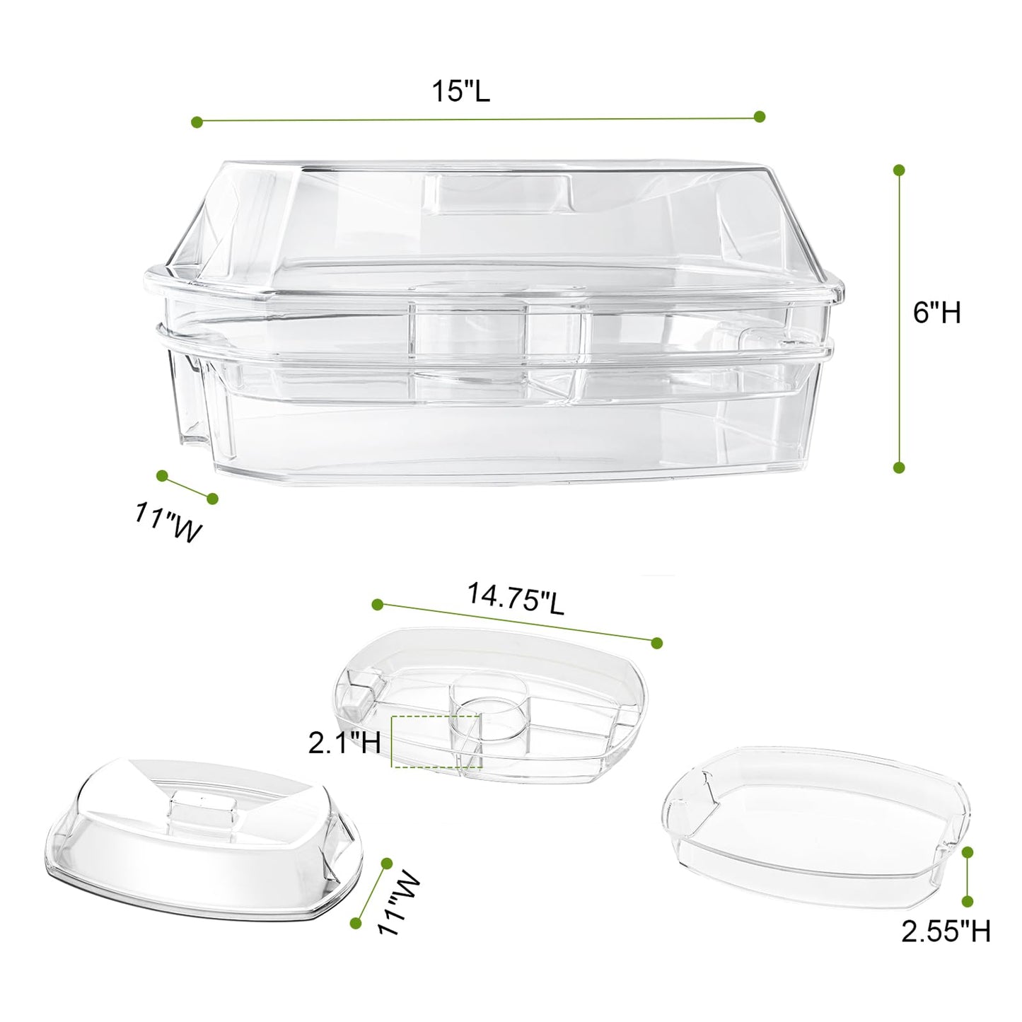 IVYHOME 3-Tier Chilled Serving Tray with Lid, 15" Fruit Ice Serving Platter with 4 Compartments, Shrimp Cocktail Serving Dish, Divided Serving Bowl for Parties