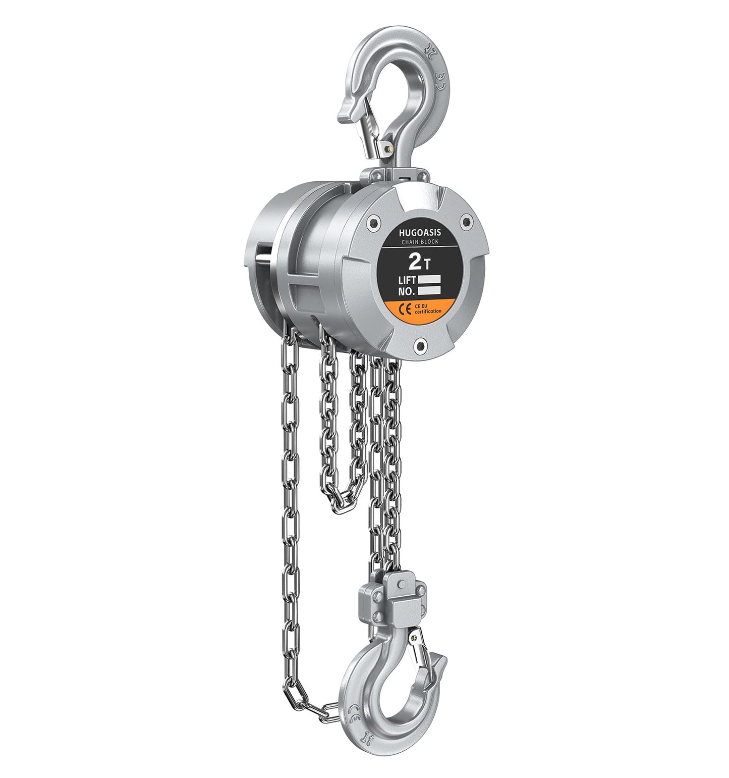 HUGOASIS Aluminum Alloy Hand Chain Hoist 2 Ton 4400lbs Capacity 10ft,Portable Dual Brake Chain Block with Galvanized Chain, 360° Swivel Hook for Garage Warehouse Construction, Workshop Lifting,Sliver