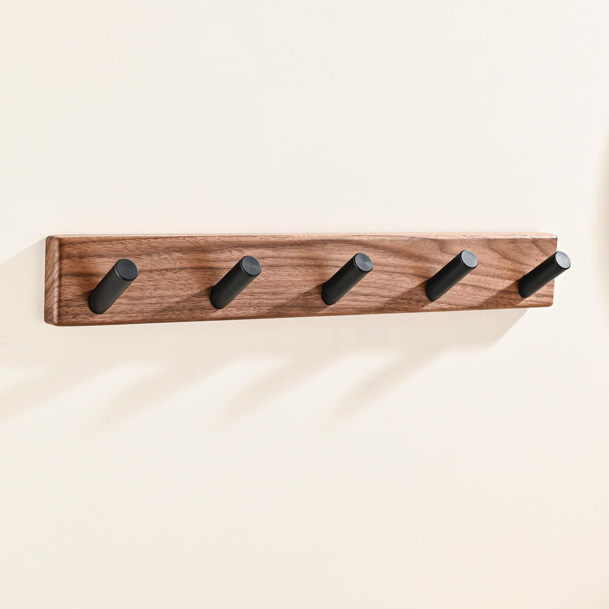LECHYN 17.3" Small Wooden Coat Rack Wall Mounted with 5 Pegs Hooks, Entryway Wall Hooks Coat Hanger for Hanging Towel Jacket Clothes Hat Backpack Shoe Purse Key Holder Hook Rail by Black Walnut Wood