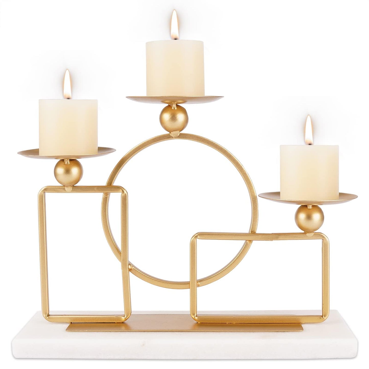 Gold Candle Holders for Pillar Candles with Marble Base 3 Arms Metal Candelabra Candle Holders Gold Home Decoration Elegant Candle Stand for Table Centerpieces,Fireplace,Anniversary