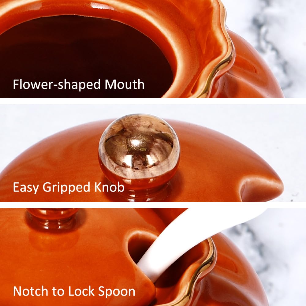 Ursword Ceramic Sugar Bowl, Salt Cellar with Lid and Spoon, 9oz Sugar Jar for Coffee Bar, Salt Box Sugar Containers for Seasoning, Spice, Sauce, Elegant Decor for Kitchen Countertop