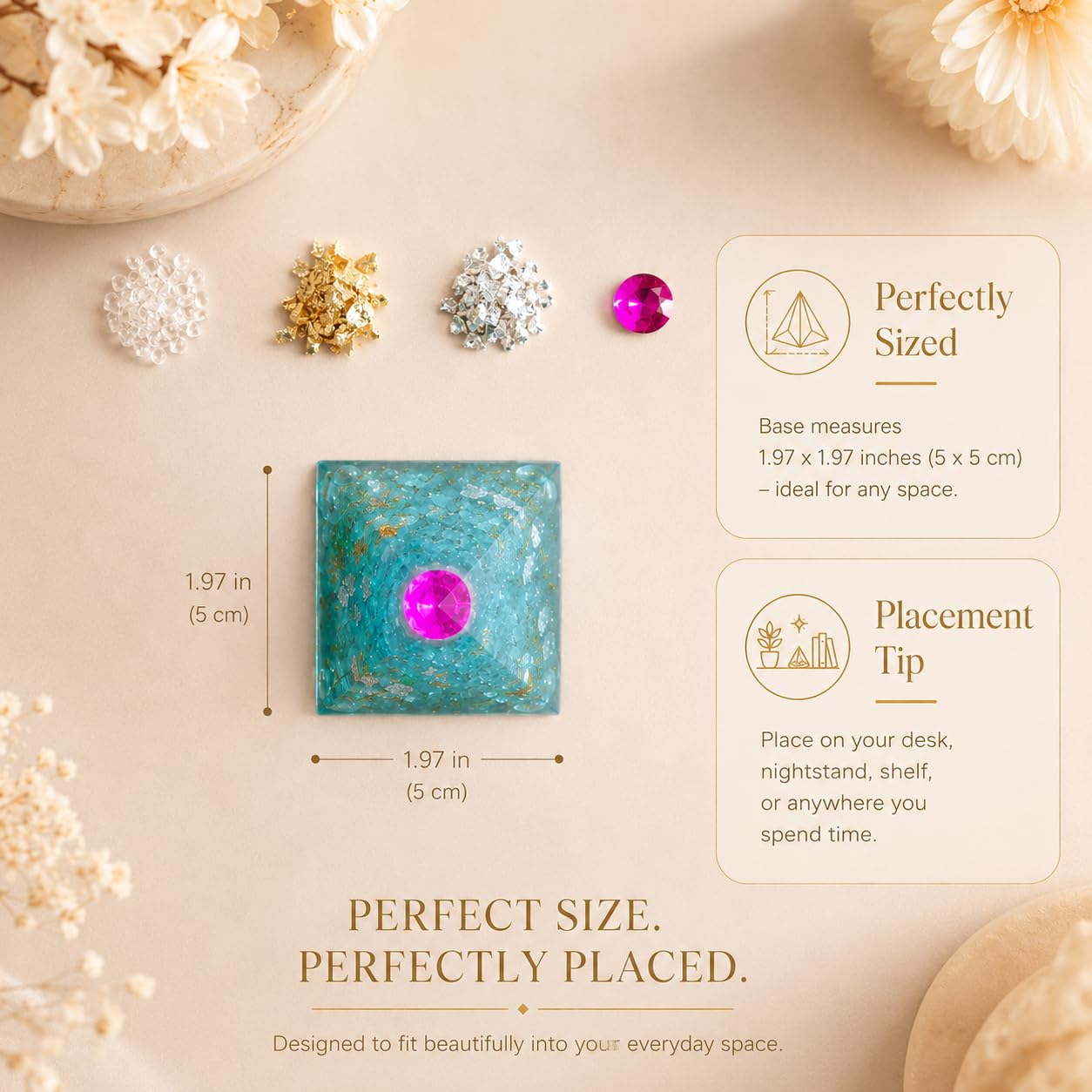 ORGONIC-Art Orgonite Pyramid – Inspired by Wilhelm Reich with Rock Crystal & Brass Leaf, a Symbolic Design Object for consciously Shaped Spaces in Today’s Modern Environment of WLAN, 5G & More