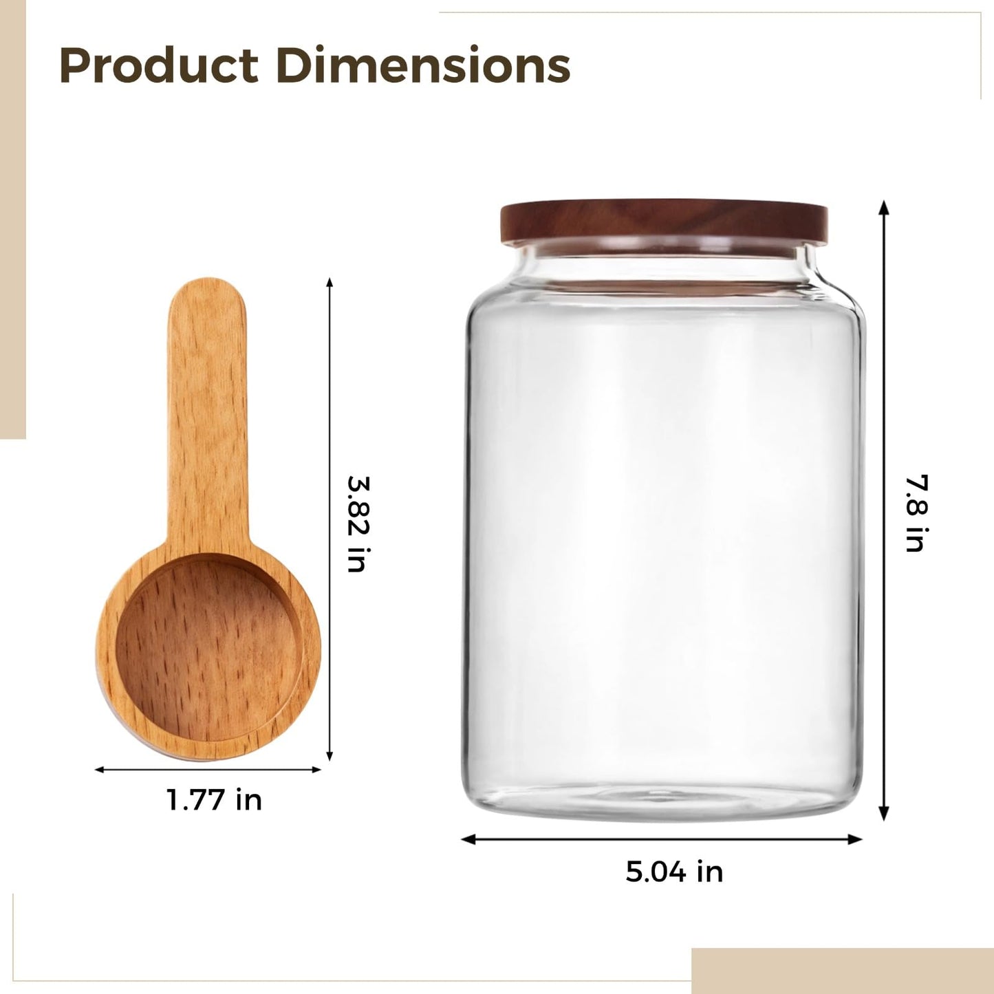 Varku 68oz Glass Tea Canister with Wooden Lid, Air-Tight Salt and Sugar Storage Container, Includes Beech Wood Short Spoon, Durable and Heat-Resistant, Ideal for Home Use
