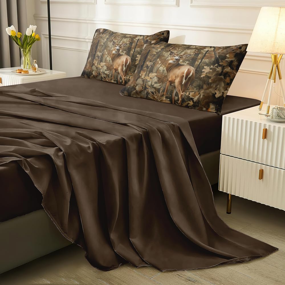 RUPSLO 5 Pieces Deer Comforter Sets,Camo Bedding Set,Deer Western Comforter Sets for Boys,Twin Size Bedding Set for Boys,Camo Bed Sets with Sheets