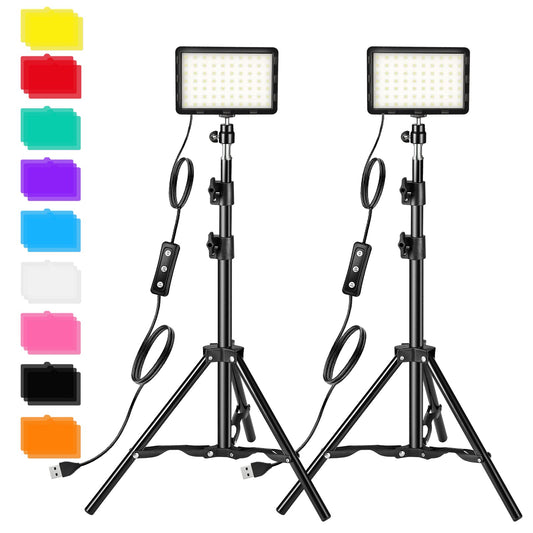 Photography Video Lighting Kit, LED Studio Streaming Lights W/70 Beads & Color Filter for Camera Photo Desktop Computer Conference Game Stream YouTube TikTok Portrait Shooting Pack of 2