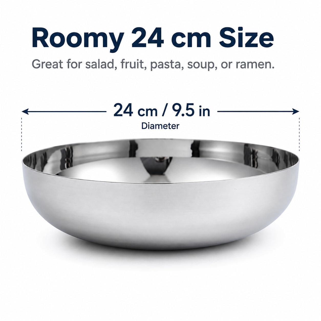 IMIKEYA Stainless Steel Serving Bowl 9.5 Inch Round Food Mixing Bowl for Salad Fruit Soup Pasta Ramen Basin Kitchen Accessory Home Decor
