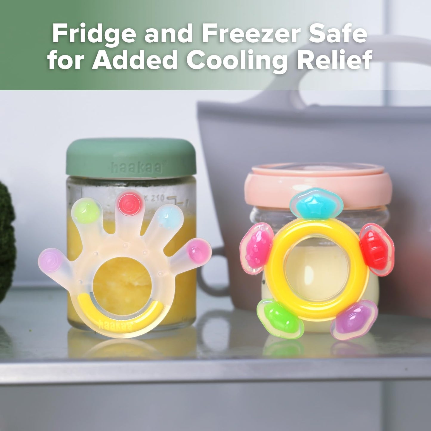 Haakaa Silicone Teether Combo - Baby Freezer Teething Toy - Soft Cold Teether - Soothe Teething Pain & Itching Gums - Perfect Size - Palm & Ferris Wheel Shape for 3M+ Babies BPA Free - 2 pk