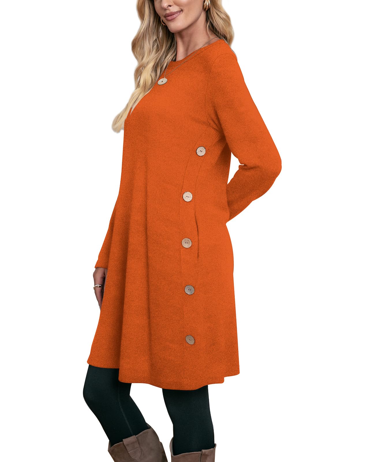 OFEEFAN Fall Dresses for Women 2024 Long Sleeve Dress Halloween Dresses Orange Sweater Dress L