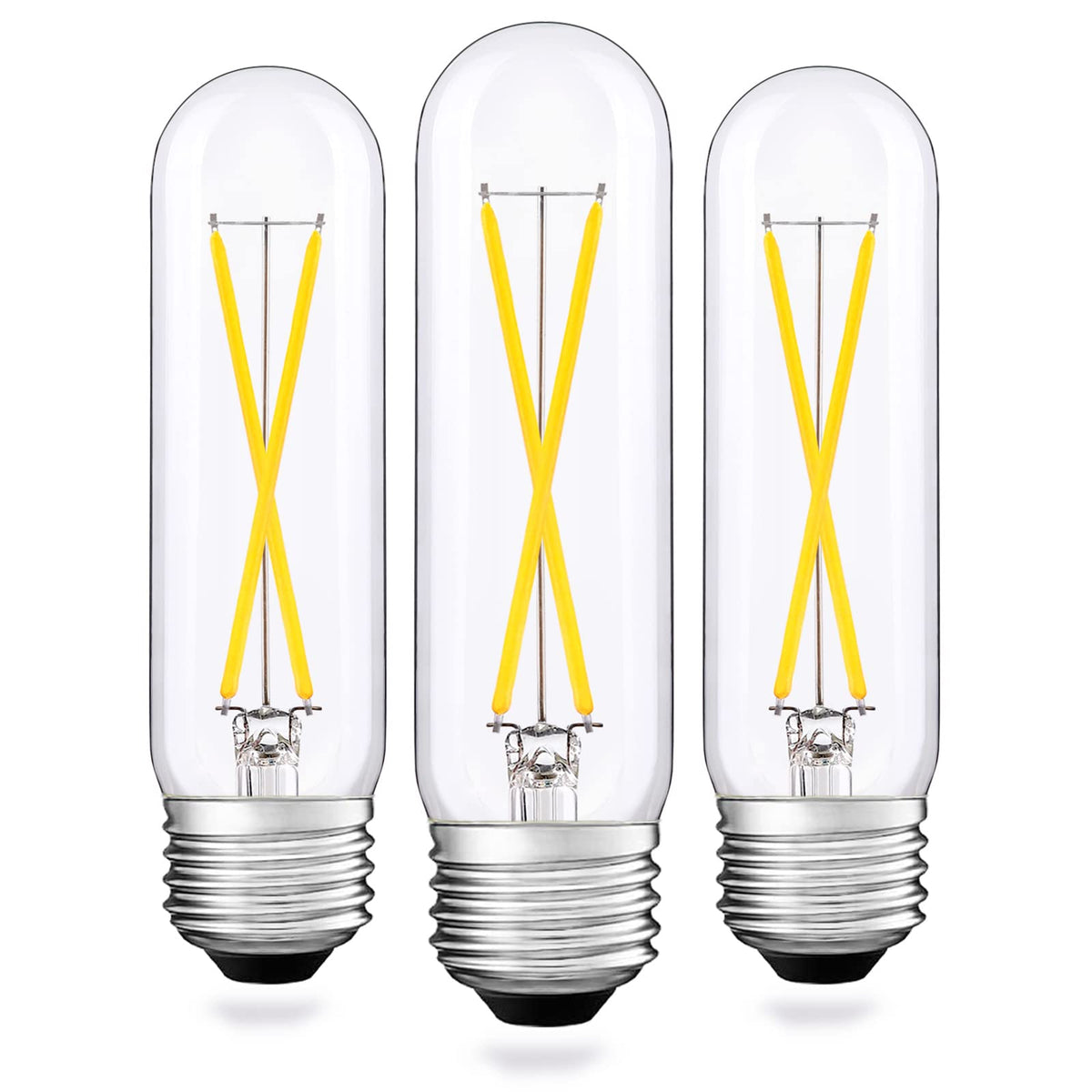 T10 Led Bulb, Dimmable 2W Tubular Chandelier Bulb, 25Watt Equivalent Ceramic Christmas Tree Bulbs, 5000K Daylight, Clear Glass, Antique E26 Light Bulbs for Pendant Desk Cabinet Display Lamp, 3 Pack